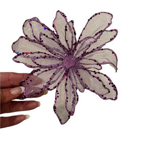 Set of 4 Purple Sequined Poinsettia Christmas Tree Clips